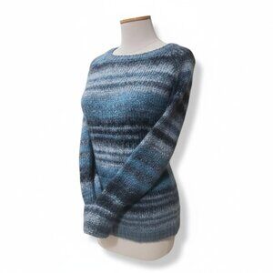 Kenar Wool Blend Striped Fuzzy Sweater Blue Gray Alpaca Soft Knit Size M